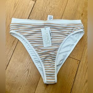 L*Space High Rise white and yellow stripped bikini bottoms